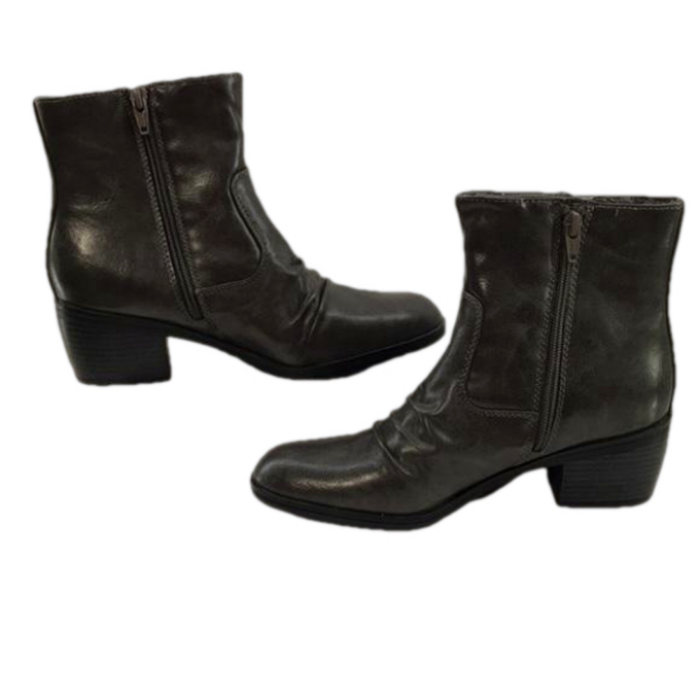 LIFE STRIDE SOFT SYSTEM Watchful Gray Faux Leather Almond Toe Ankle Zip Boots—8M - Picture 7 of 16